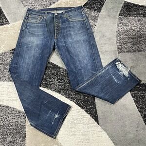 Levis 501XX Bootcut Jeans 36x32 Blue Denim Button Fly Distressed Cowboy Work